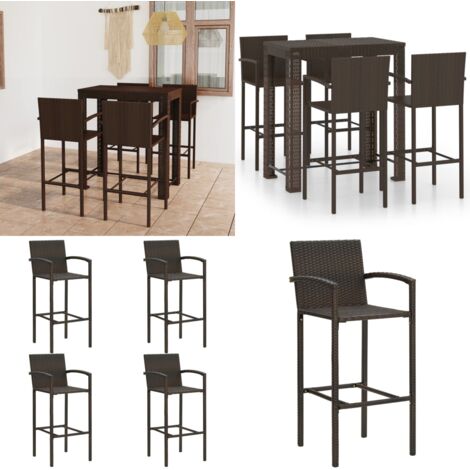 Set Bar da Giardino 5 pz con Braccioli in Polyrattan Marrone - Tavolo da bar - Sgabelli da bar