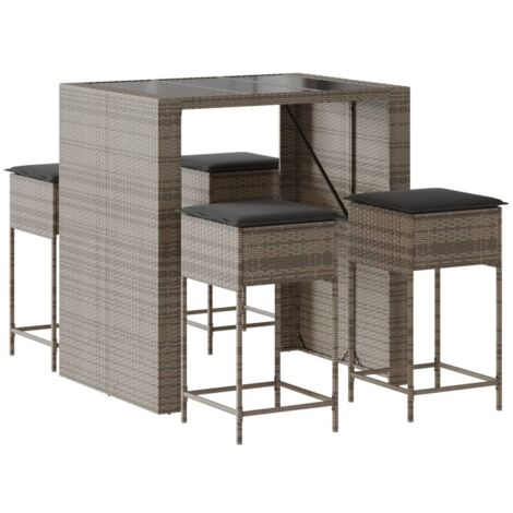 Set Bar da Giardino 5 pz con Cuscini in Polyrattan Grigio vidaXL