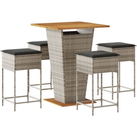 Set Bar da Giardino 5 pz con Cuscini in Polyrattan Grigio vidaXL
