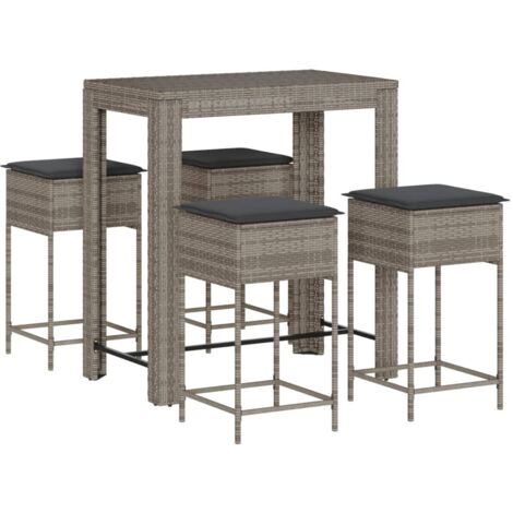 Set Bar da Giardino 5 pz con Cuscini in Polyrattan Grigio vidaXL