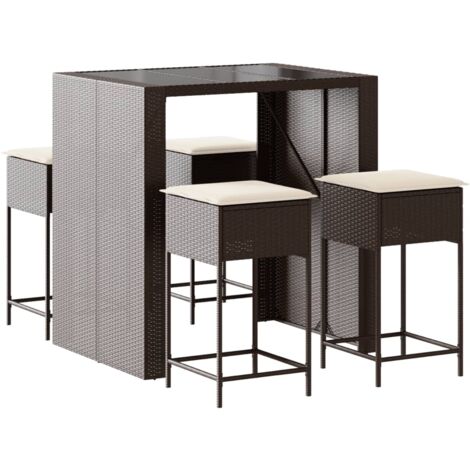 Set Bar da Giardino 5 pz con Cuscini in Polyrattan Marrone vidaXL