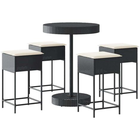 Set Bar da Giardino 5 pz con Cuscini in Polyrattan Nero vidaXL