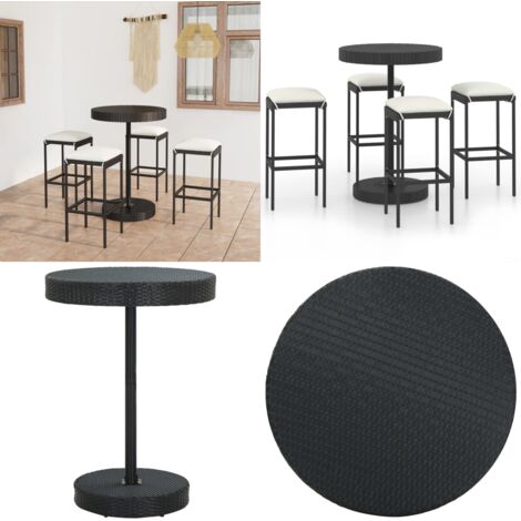 Set Bar da Giardino 5 pz con Cuscini Polyrattan Nero - Cuscini per bar - Sgabelli da giardino