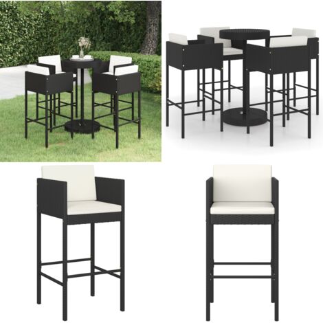 Set Bar da Giardino 5 pz con Cuscini Polyrattan Nero - Set da bar - Cuscini per seduta