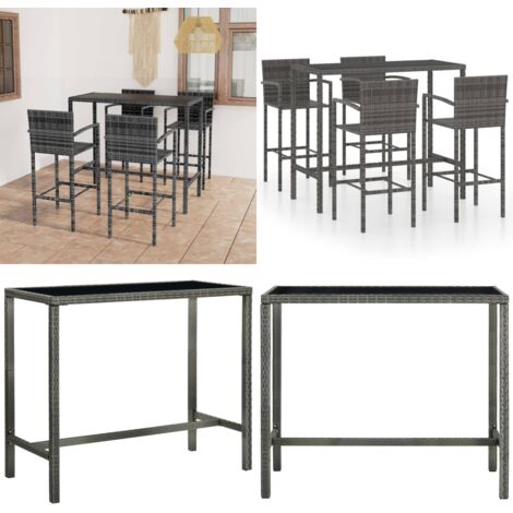 Set Bar da Giardino 5 pz in Polyrattan Grigio - Tavolo da bar - Sgabello da giardino