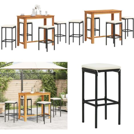 Set Bar da Giardino 5 pz Nero in Legno Acacia e Polyrattan - Tavolo da bar - Sgabello da bar