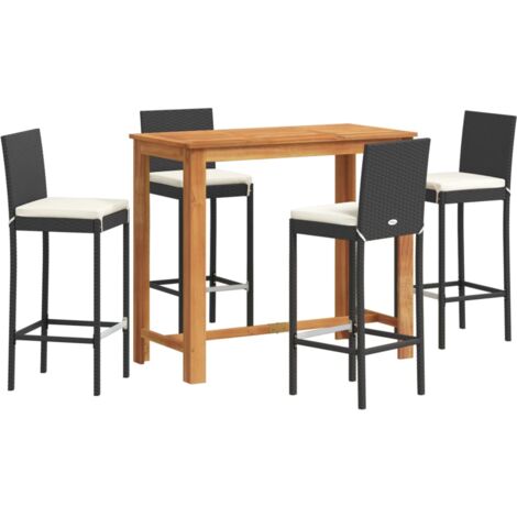 Set Bar da Giardino 5 pz Nero in Legno Acacia e Polyrattan vidaXL