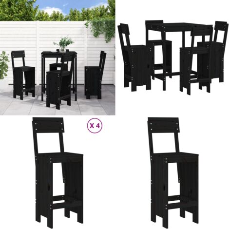 Set Bar da Giardino 5 pz Nero in Legno Massello di Pino - Tavolo da giardino - Sgabello da bar