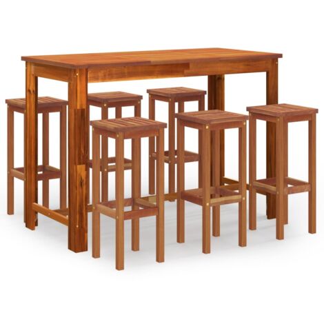 Set bar da giardino 7 pezzi in legno massello di acacia 020013429