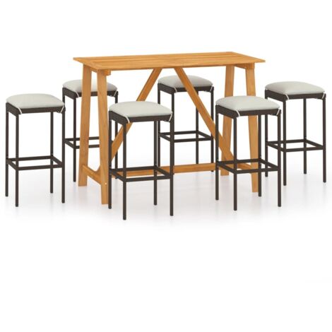 Set Bar da Giardino 7 pz con Cuscini Marrone vidaXL
