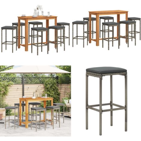 Set Bar da Giardino 7 pz Grigio in Legno Acacia e Polyrattan - Tavolo da bar - Sgabello da bar