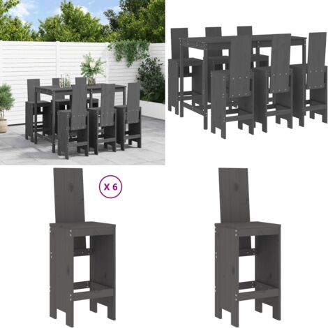 Set Bar da Giardino 7 pz Grigio in Legno Massello di Pino - Bar da giardino - Tavolo da giardino