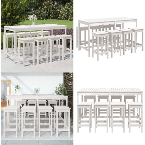 Set Bar da Giardino 9 pz Bianco in Legno Massello di Pino - Bar da giardino - Set da bar