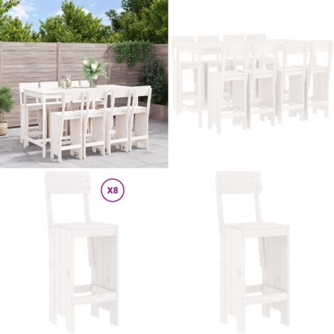 Set Bar da Giardino 9 pz Bianco in Legno Massello di Pino - Tavolo da giardino - Sgabello da bar