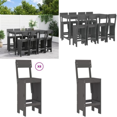 Set Bar da Giardino 9 pz Grigio in Legno Massello di Pino - Tavolo da giardino - Sgabello da bar