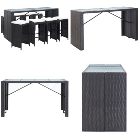 Set Bar da Giardino 9 z pz in Polyrattan Nero - Bar in polyrattan - Bar da patio