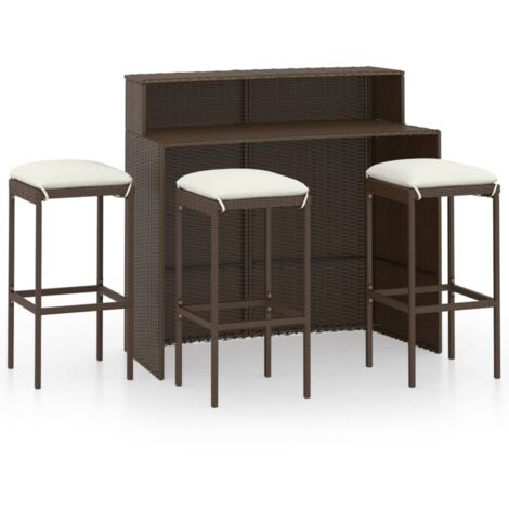 Set bar da giardino con cuscini 4 pezzi marrone 020013459