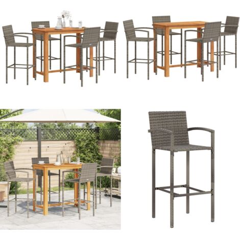 Set Bar Giardino 5pz Grigio Legno Massello Acacia e Polyrattan - Tavolo da bar - Sgabello da bar