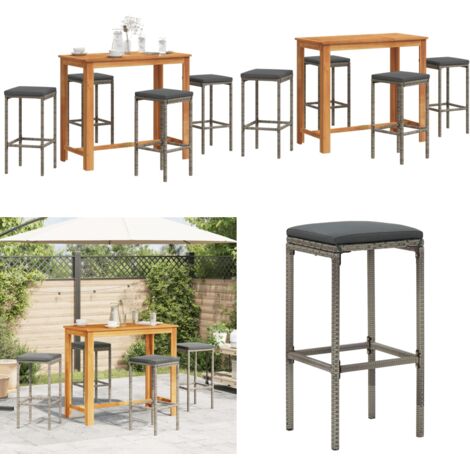 Set Bar Giardino 5pz Grigio Legno Massello Acacia e Polyrattan - Tavolo da bar - Sgabello da bar