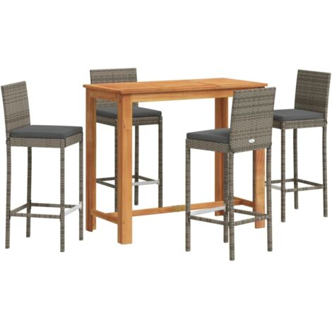 Set Bar Giardino 5pz Grigio Legno Massello Acacia e Polyrattan vidaXL