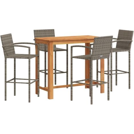 Set Bar Giardino 5pz Grigio Legno Massello Acacia e Polyrattan vidaXL
