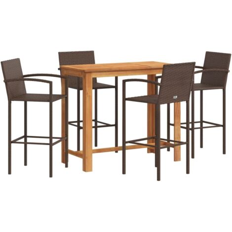 Set Bar Giardino 5pz Marrone Legno Massello Acacia e Polyrattan vidaXL