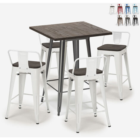 Set tavolino bar alto 60x60cm 4 sgabelli tolix legno industriale Bent