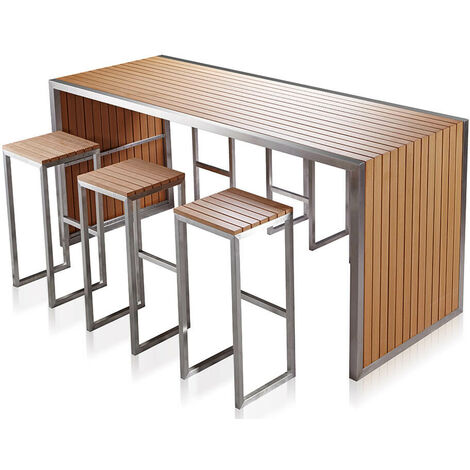 Set Bar Tavolo e 6 Sgabelli da Giardino in Acciaio e Sumpar Wood Kraus Donatello