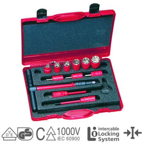 Set base chiavi a T 3/8" con valigia in resina Intercable 1598004