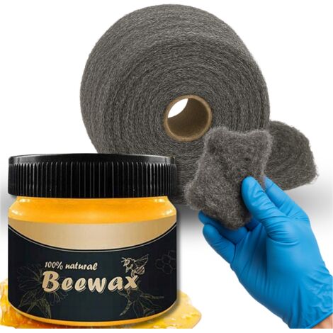 Set BeeWax + lana d'acciaio da 250 g per lucidare legno, pavimenti e mobili