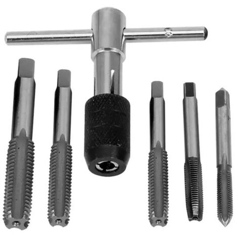 Set bestehend aus 6 Gewindebohrern, Bohrerschlüssel, Gewindeschneidwerkzeug, Gewindeschraubendreher M3-M8, Gewindebohrerhalter, Handwerkzeug, metrischem Gewinde, Stopfen und Gewindebohrern
