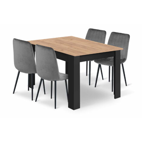 Set bestehend aus einem NP-Tisch (120 x 80 cm, Craft Black) und vier LAVA-Stühlen (grau).