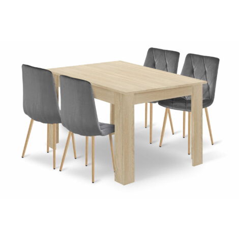 Set bestehend aus einem NP-Tisch (120 x 80 cm, Sonoma-Eiche) und vier grauen LIBRA-Stühlen