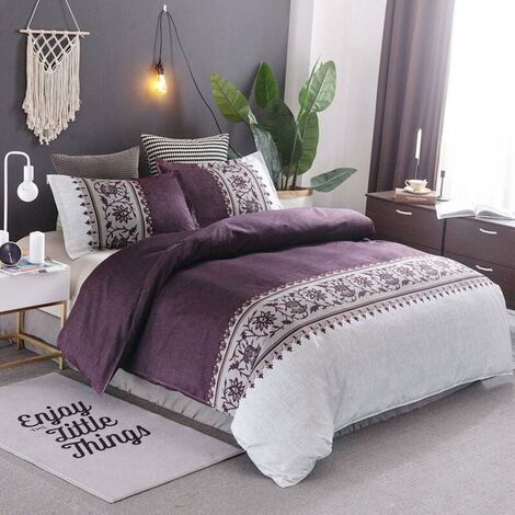 Set biancheria da letto in 3 pezzi per 2 persone con stampa Convallaria  viola, copripiumino reversibile con chiusura 200 200 cm,SOEKAVIA