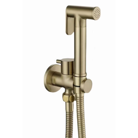 Set bidet in ottone, doccetta bidet a parete, getto d'acqua fredda, doccetta bidet portatile con tubo flessibile da 1,5 m, finitura oro spazzolato.