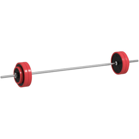 Set Bilanciere e Dischi da 30Kg Totali con 6 Pesi e 2 Dadi in Acciaio Rosso