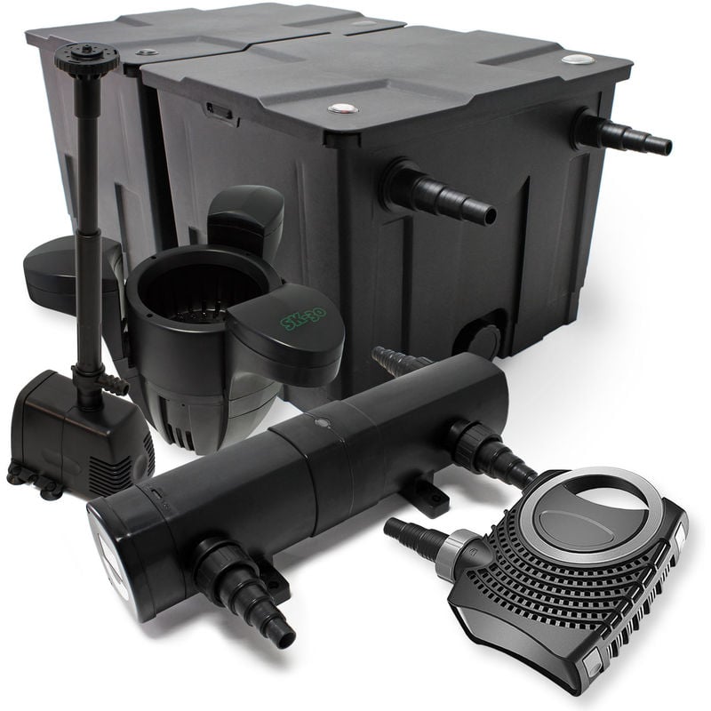 

Wiltec - Set: Bio filtro para estanque 60.000 l, 18 W UVC clarificador 80 W Bomba Fuente Bomba Skimmer
