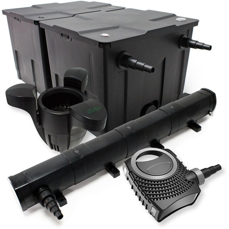 

Wiltec - Set: Bio filtro para estanque 60.000 l, 72 W UVC clarificador 80 W Bomba Skimmer