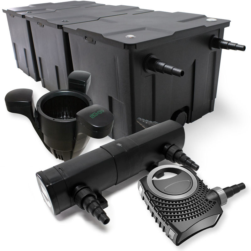 

Wiltec - Set: Bio filtro para estanque 90000l 24 W UVC clarificador 80 W Bomba Skimmer