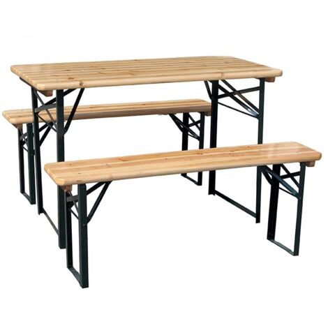 Set birreria, 2 panche e tavolo in legno naturale, 200x70 cm