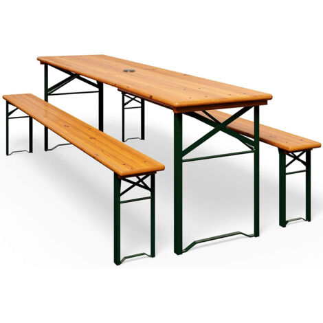 Set Birreria 200 x 70 Cm XL 8 Posti 3 Pezzi 2 Panche 1 Tavolo Pieghevole Panca Da Feste Sagra Legno Abete Struttura Acciaio