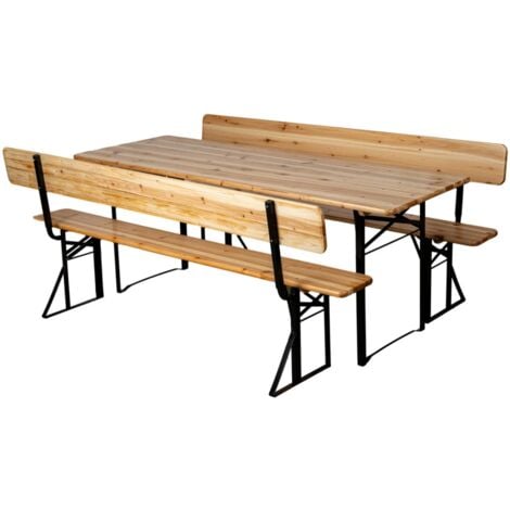 set birreria da giardino pieghevole eurogarden in legno e metallo due panche con schienale e tavolo 200x70 cm