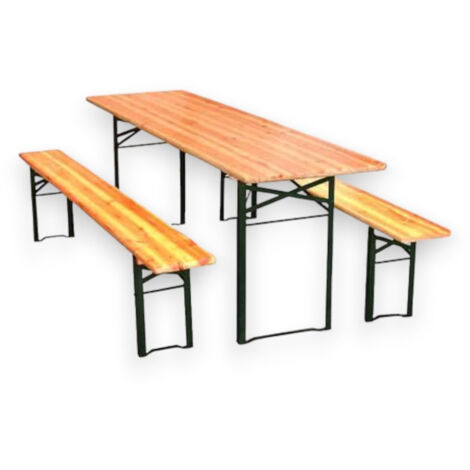 Set birreria tavolo con 2 gambe e panche in legno e acciaio per feste e campeggio 200x60xh77 cm