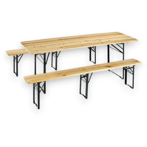 Set birreria tavolo con panche a 3 gambe in acciaio e legno per feste e campeggio 220x80xh77 cm