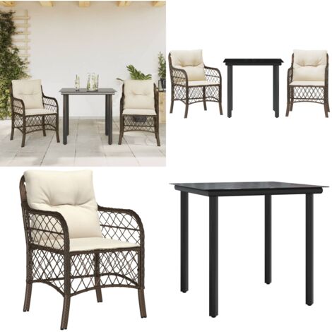 Set Bistrò 3 pz con Cuscini Marrone in Polyrattan - Sedie da esterno - Tavolo da giardino
