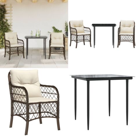 Set Bistrò 3 pz con Cuscini Marrone in Polyrattan - Sedie da esterno - Tavolo da giardino