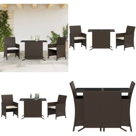 Set Bistrò 3 pz con Cuscini Marrone in Polyrattan - Sedie da giardino - Cuscini da seduta