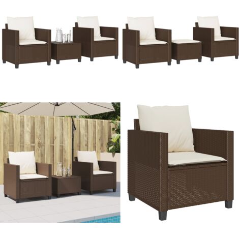 Set Bistrò 3 pz con Cuscini Marrone in Polyrattan - Sedie da giardino - Cuscini da seduta