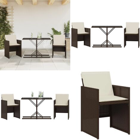 Set Bistrò 3 pz con Cuscini Marrone in Polyrattan - Tavolo da giardino - Cuscini da seduta
