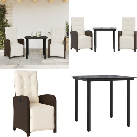Set Bistrò 3 pz con Cuscini Marrone in Polyrattan - Tavolo da giardino - Cuscini da seduta